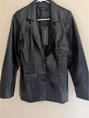 NWT White Fox black faux leather jacket